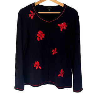Talbots Embroidered Strawberries Cottagecore Cardigan in Navy Size Medium